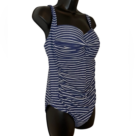 NIP Tuck Blue and White Twist Tummy Control One Piece Swimsuit Large (12) - Picture 3 of 7